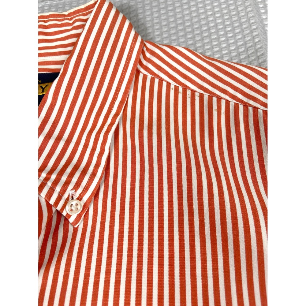 Ralph Lauren Rugby Shirt‎ Mens Medium Orange White Striped Long Sleeve Button Up - Picture 3 of 14